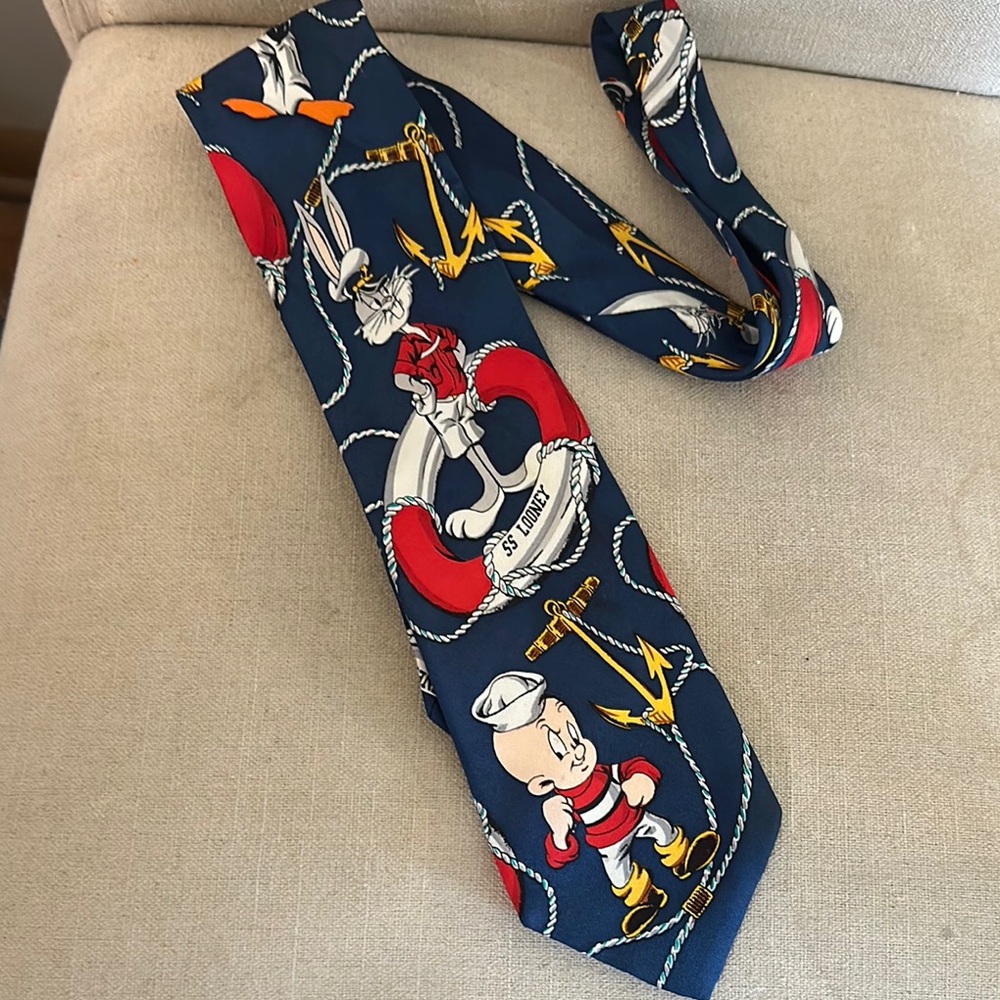Warner Bros. WB Bugs Bunny SS Looney Nautical Theme Silk Tie Blue